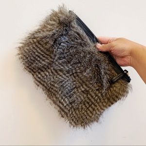 Ann Taylor Leather Trim Faux Fur Clutch NWOT